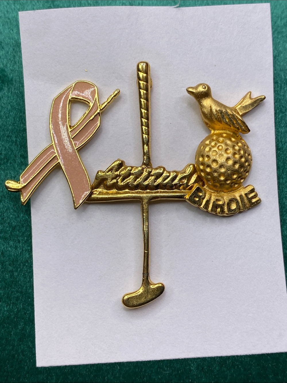 Gold Pink Ribbon Birdie Golf Pin - Pets Bird Accessory